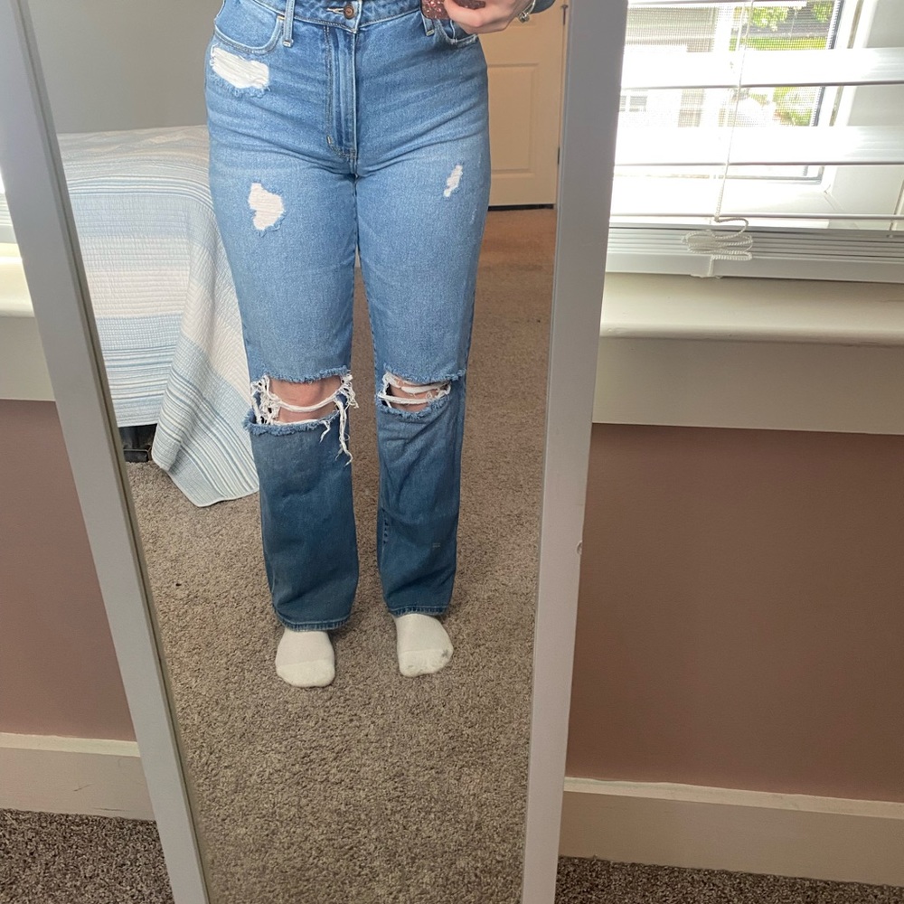 Ultra high rise ripped dad jeans
